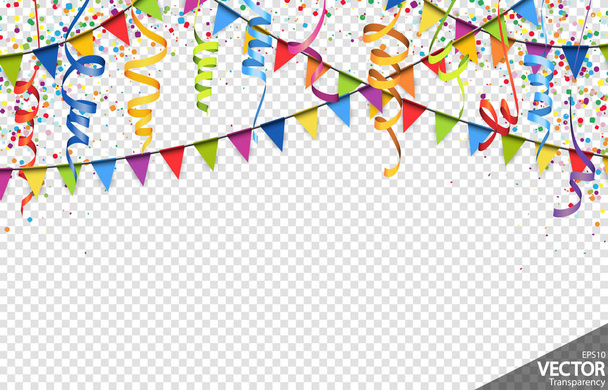 confetti, garlands and streamers party background - Vector, Image