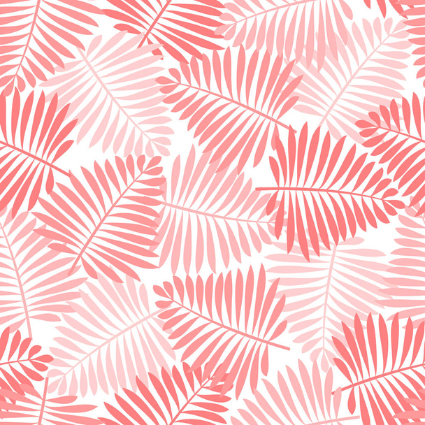 tropisches nahtloses Muster mit korallenfarbenen Palmblättern. Vektor  - Vektor, Bild
