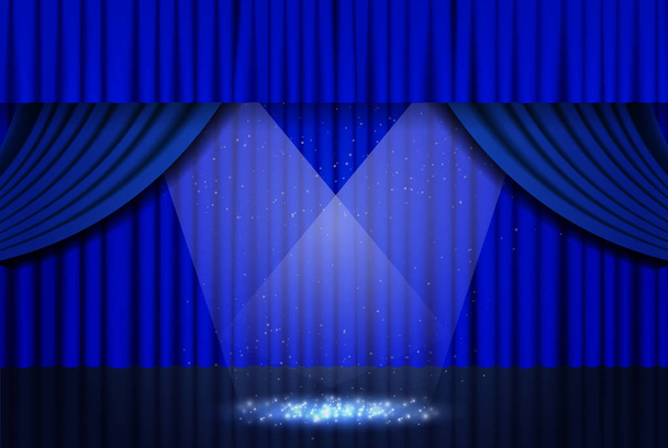 Achtergrond met blauw theater gordijn - Vector, afbeelding