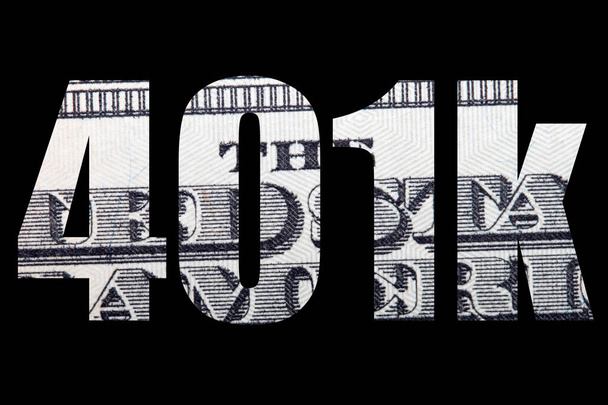 401k felirattal a dollár bankjegy textúra belsejében fekete háttér - Fotó, kép