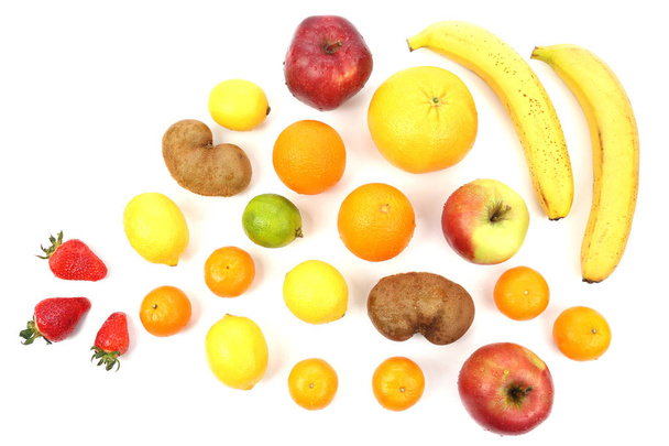big set of different fruits on white background - Photo, Image