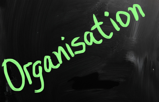 "Organisatie "handgeschreven met wit krijt op een Blackboard - Foto, afbeelding