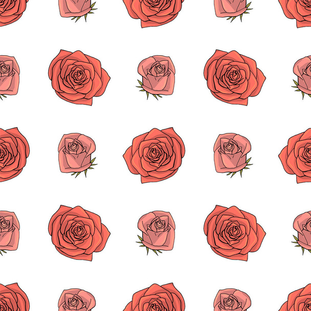 Estilo garabato dibujado a mano rosa flores patrón sin costura
 - Vector, Imagen