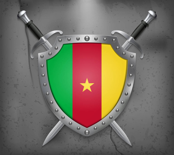 Bandeira dos Camarões. O Escudo com Bandeira Nacional. Espadas Cruzadas
 - Vetor, Imagem