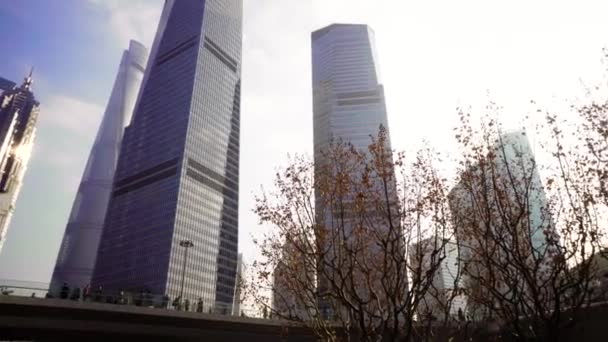 Rascacielos de la zona de Pudong contra el cielo azul, Shanghai, China
 - Imágenes, Vídeo