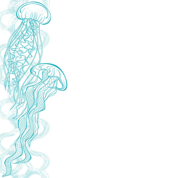 Mořské pozadí s medúzy a místo pro text na bílém. Vevekk - Vektor, obrázek