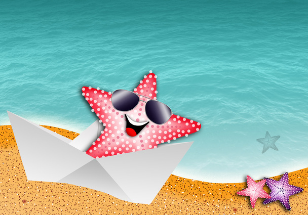 Starfish on paper boat - Photo, Image