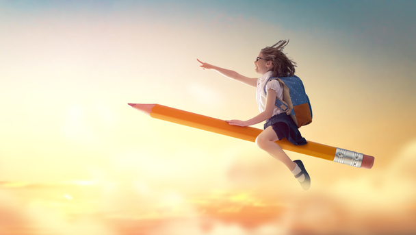 child flying on a pencil - Photo, Image