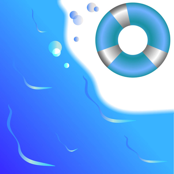 Set of summer elements. Sea, waves, drops, swim rings. Vector illustration for summer background. - Vector, afbeelding