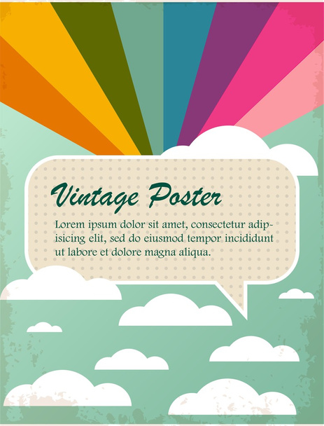 Vintage poster with rainbow and clouds - Vector, Image