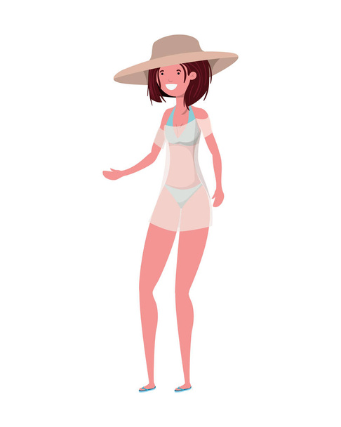 young woman with swimsuit on white background - Vector, Image