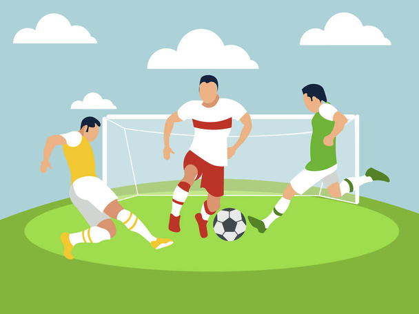 Urheiluottelu, miehet pelaavat jalkapalloa. Minimalistiseen tyyliin Sarjakuva tasainen vektori
 - Vektori, kuva