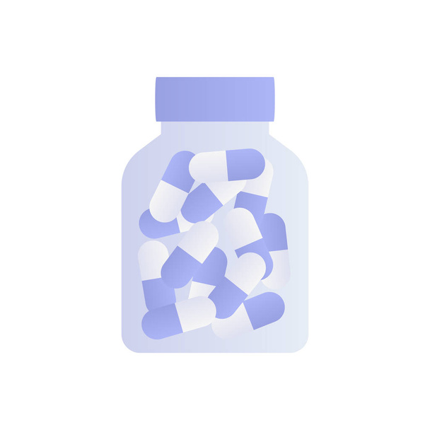 Векторная бутылка символа современного стиля. Голубая бутылка таблеток на белом фоне. Элемент дизайна баннера, плаката, презентации, веб
. - Вектор,изображение