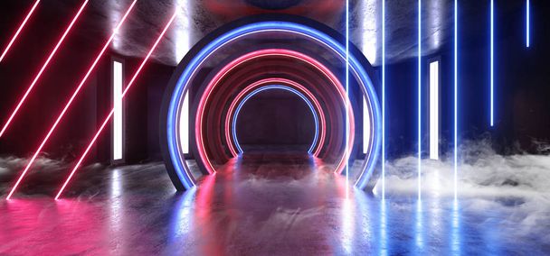 Rook futuristische neon lichten Sci Fi gloeiende paars blauw virtueel  - Foto, afbeelding
