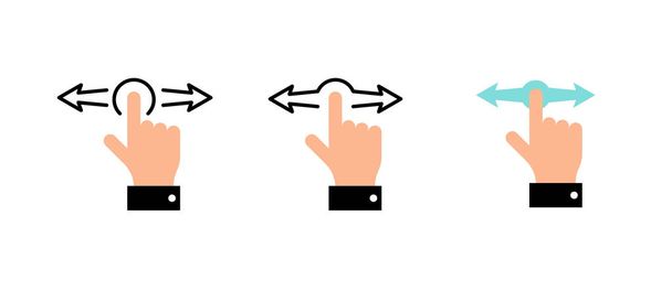 Hand finger left right horizontal swipe gestures icon set colored vector illustration - Vector, Image