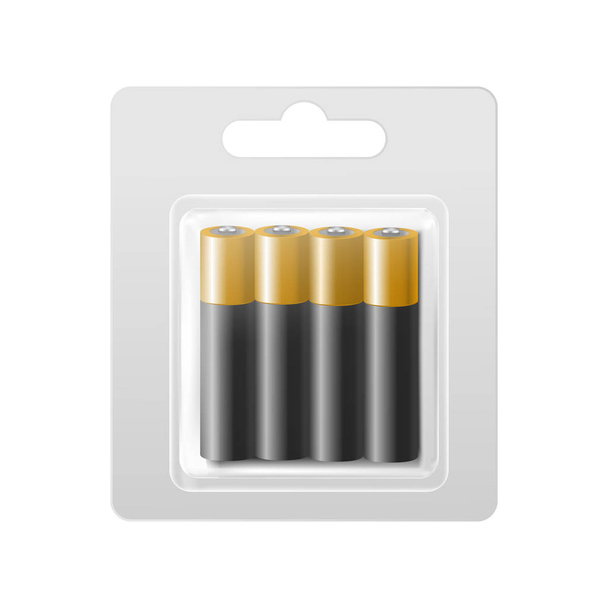 Realistic Detailed 3d Batteries in Blister. Vector - Vetor, Imagem