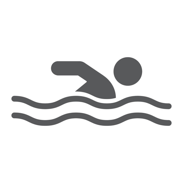 Zwemmen glyph icoon, sport en water, zwemmer teken, vector graphics, een effen patroon op een witte achtergrond. - Vector, afbeelding