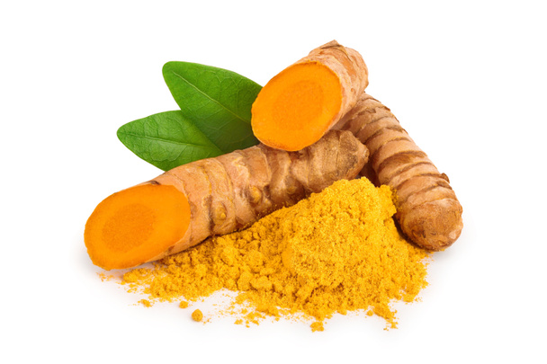 turmeric root and powder isolated on white background close up - Photo, Image