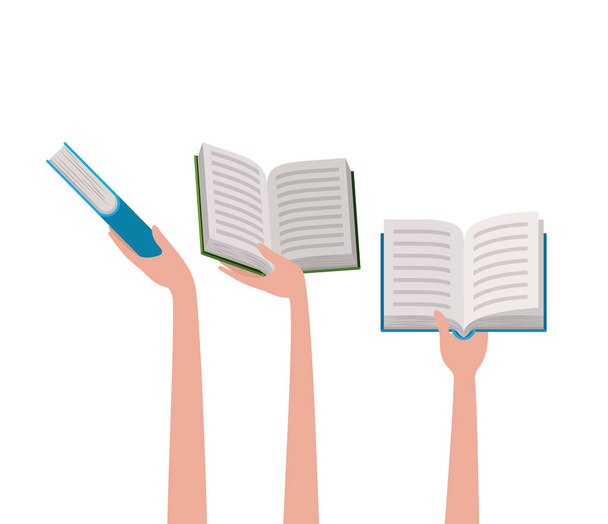 Απομονωμένα βιβλία και σχεδιασμός χεριών - Διάνυσμα, εικόνα
