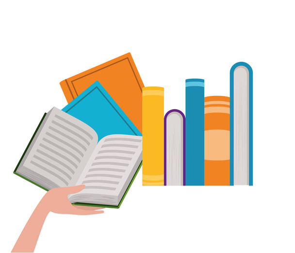 Isolated books and hand design - Vector, Image