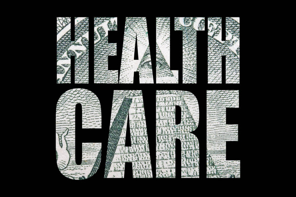 Напис охорони здоров'я з грошима всередині на чорному тлі
 - Фото, зображення