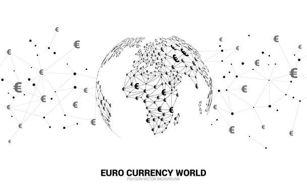 お金で世界グローブユーロ通貨アイコン多角形ドット接続線。ユーロ圏金融ネットワーク接続の考え方. - ベクター画像