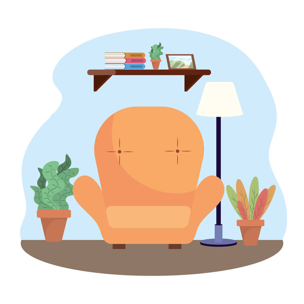 obývací pokoj s ozdobením židle a rostlin - Vektor, obrázek