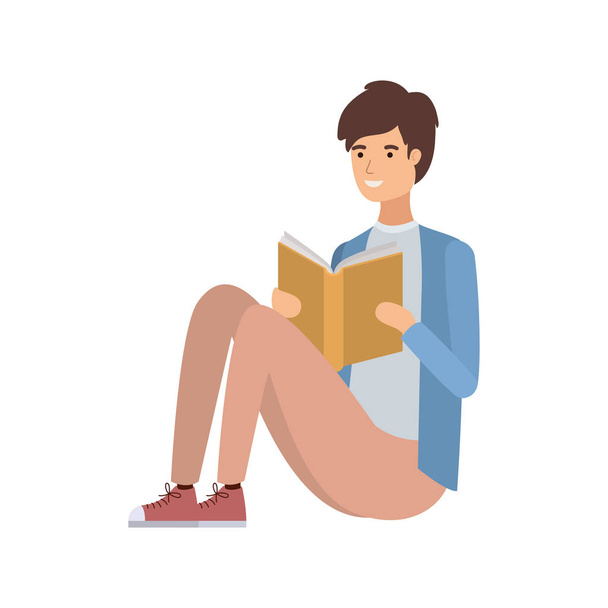 man sitting with book in hands - Vector, Image