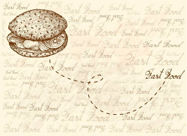 Hand getekende achtergrond van volkoren brood sandwich - Vector, afbeelding