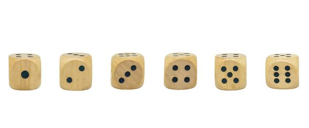 Six wooden dices isolated on white background. - Photo, Image