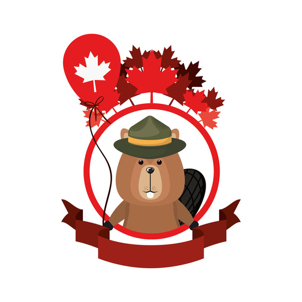 カナダデザインのビーバー森林動物 - ベクター画像