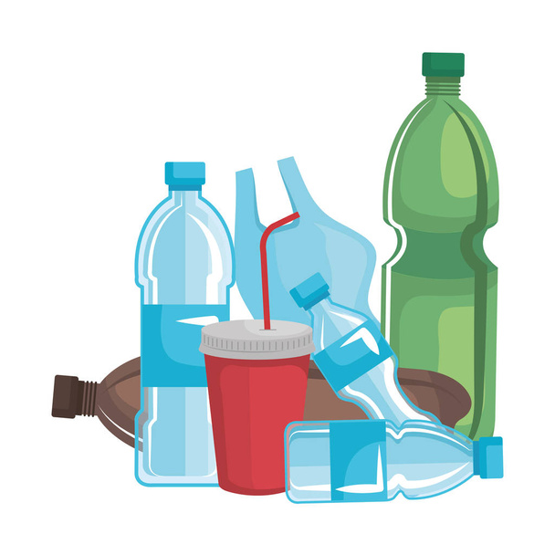 plastik ve tek kullanımlık ürünler çöp - Vektör, Görsel