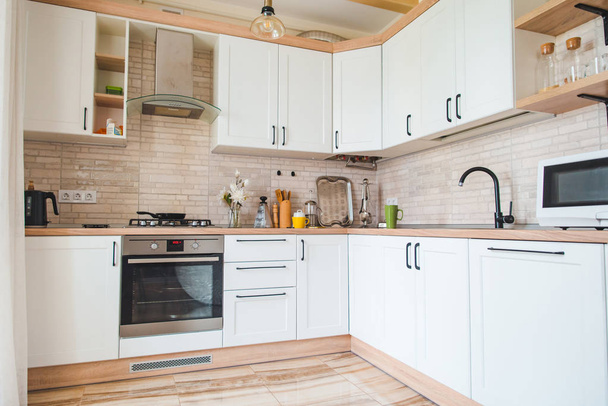 view of white empty kitchen - Photo, Image
