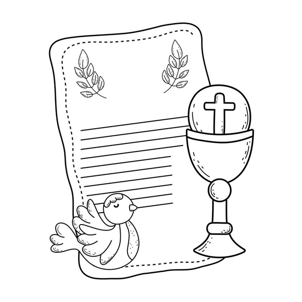 Ιερό Δισκοπότηρο θρησκευτικό με πουλί Περιστέρι - Διάνυσμα, εικόνα