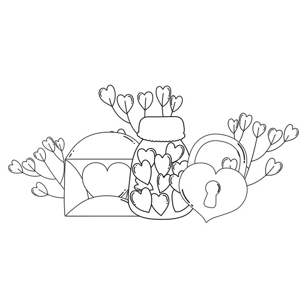 kirjekuori sydän kukkia ja riippulukot
 - Vektori, kuva