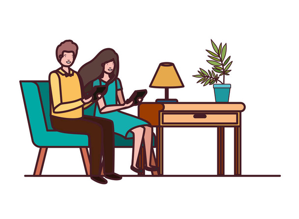 couple assis dans le bureau de travail avatar personnage
 - Vecteur, image