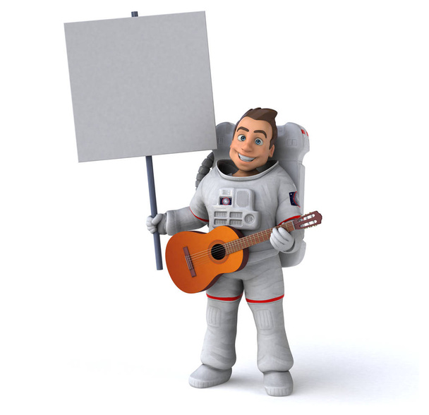 Fun   cartoon character with guitar  - 3D Illustration - Фото, зображення