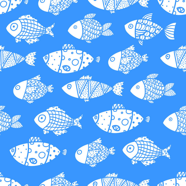 Niedliche Fische. trendige, nahtlose Musterdesigns. kann für Tapeten, Textilien, Einladungskarten, Verpackungen, Webseitenhintergrund verwendet werden. - Vektor, Bild