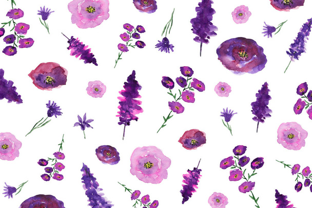 Purple Floral Pattern In Watercolor - Photo, Image