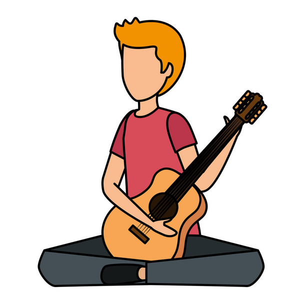 νεαρός άνδρας που παίζει κιθάρα όργανο - Διάνυσμα, εικόνα