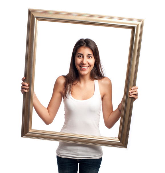 young woman holding a frame - Fotó, kép