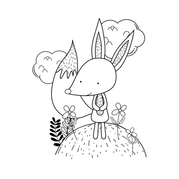 милый и маленький лис в пейзаже
 - Вектор,изображение