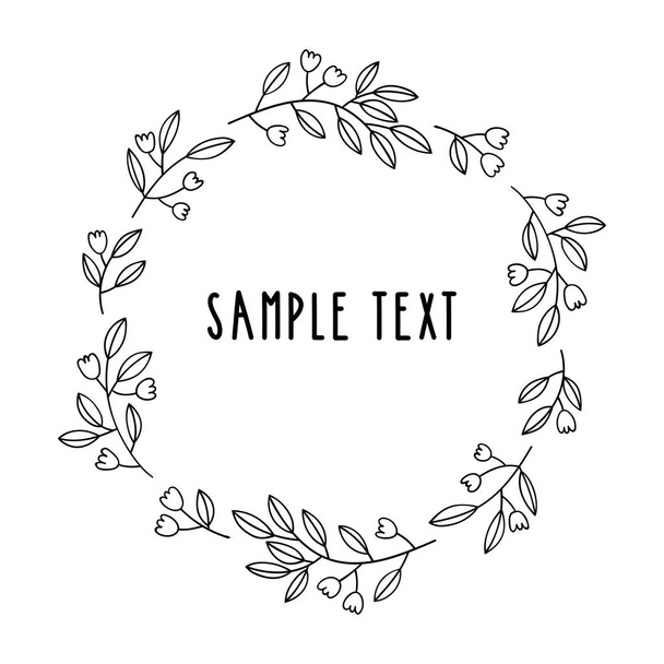 Delicate doodle frame of blooming twigs and space for text. - Vector, Image