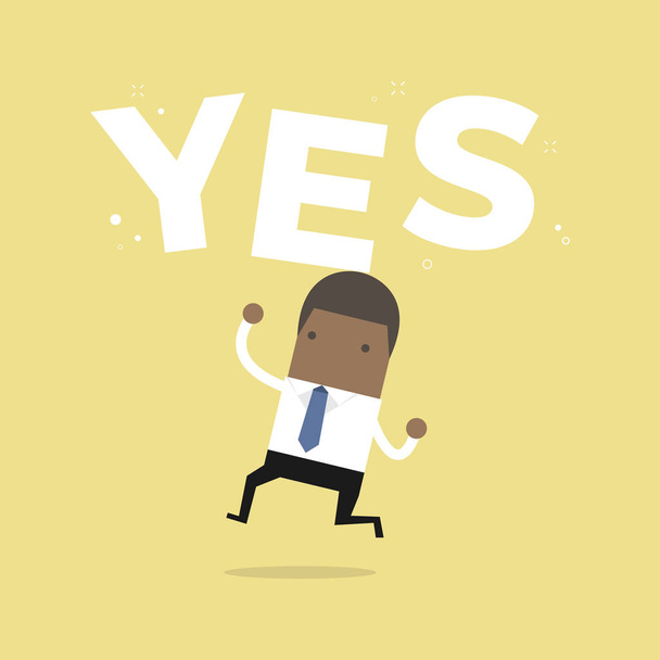 Boldog afrikai üzletember jumping a "yes"". - Vektor, kép