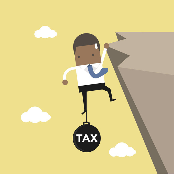 African businessman try hard to hold on the cliff with tax burden. - Vector, Image