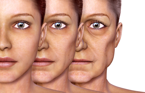 Starzenie się kobiety, skóry twarzy - Zdjęcie, obraz