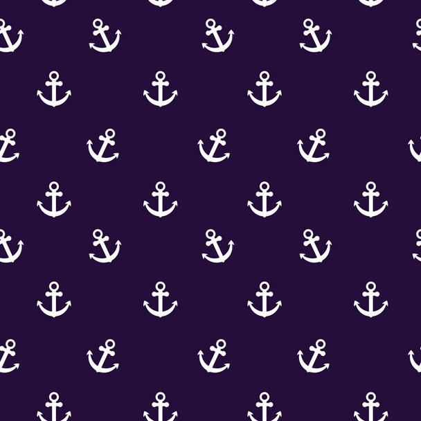Naadloze anker patroon platte stijl ontwerp pictogram teken vector illustratie. Nautische maritieme zee oceaan herhalen achtergrond symbolen geïsoleerd op donkere achtergrond. - Vector, afbeelding