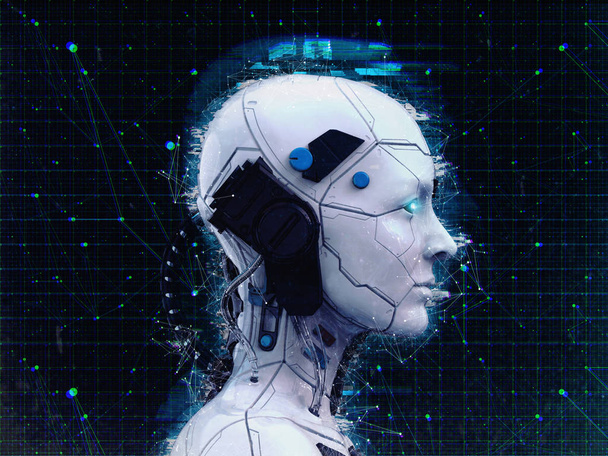 Humanoidní robotka umělá inteligence pozadí-prostorové vykreslení - Fotografie, Obrázek