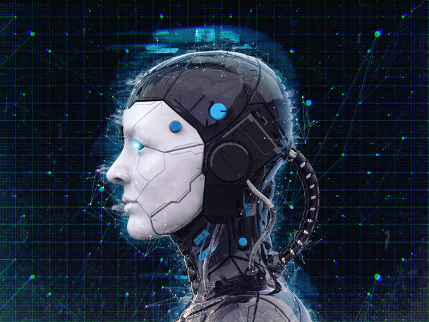 Humanoid robot girl Artificial intelligence Background - 3d render - 写真・画像