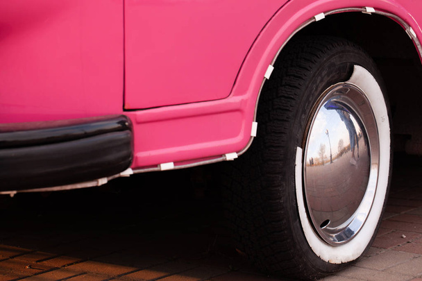 Retro pink car close up. - Photo, Image
